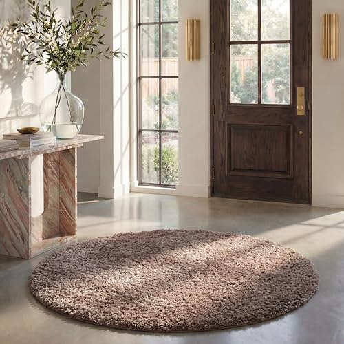 Safavieh Tapis Shag pour Salon, Salle à Manger, Chambre à Coucher - August Shag Collection, Tapis à Poil Court, Taupe, 200 X 200 cm