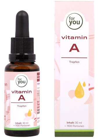 for you vitamin A flüssig - hochdosiert gelöst in hochwertigem MCT-Öl aus Kokos - 30ml Vitamin A Tropfen vegan 1.100 Portionen - Tagesdosis 5 Vit A Tropfen 2000 IE - Augenvitamin, Hautalterung