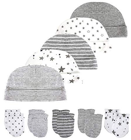 Kiddiezoom Babyhandschuhe und Mützen Set Kinderhandschuhe und Keine Kratzhandschuhe Neugeborene Geschenk 10-teiliges Set für Jungen und Mädchen, 0-6 Monate