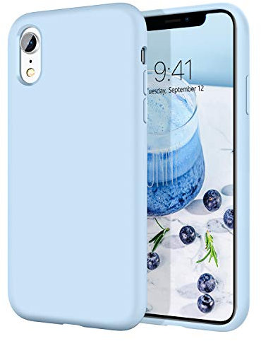 DOMAVER Case for iPhone XR Case Liquid Silicone Slim Lightweight Smooth Soft Gel Rubber Microfiber Lining Cushion Texture Cover Protective Shockproof Phone Cases for iPhone XR – Light Blue
