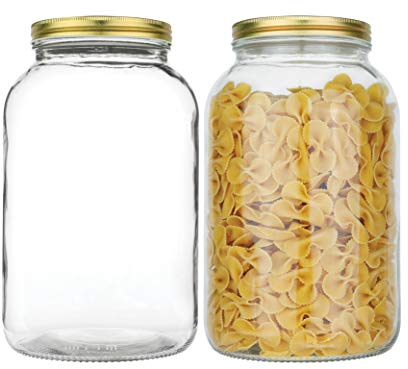 kitchentoolz 2 Pack - 1 Gallon Glass Mason Jar Wide Mouth with Airtight Metal Lid - Safe for Fermenting Kombucha Kefir - Pickling, Storing and Canning- BPA-Free Dishwasher Safe- Made in USA