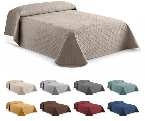 EasyCosy Copriletto Matrimoniale 2 Piazze 250x260 cm Beige a Rombi – Trapuntino Estivo e Mezza Stagione Leggero, Multiuso, Morbido e Traspirante (Microfibra) OEKO-TEX®