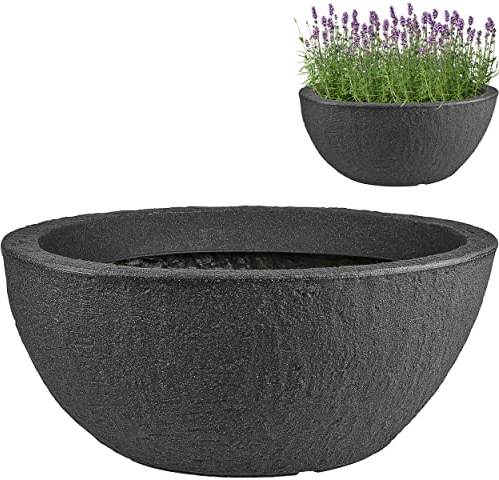 alles-meine.de GmbH Beton Optik - großer XXL - Blumenkübel/Pflanzkübel - 59 cm x 34 cm - 55 Liter - schwarz/anthrazit - lang/oval/schmal - Gross - Kunststoff - Design Kun..