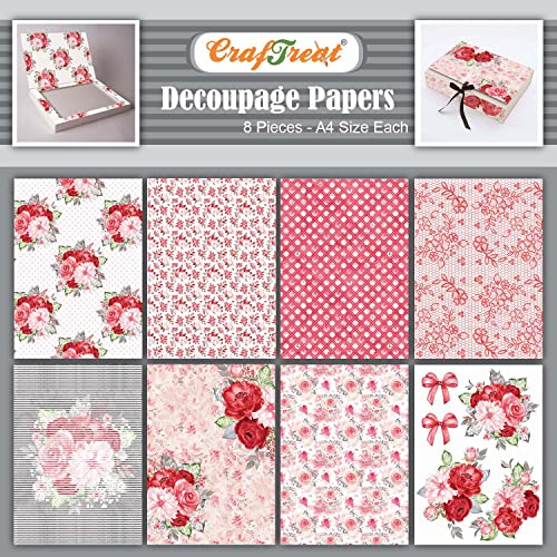 CrafTreat Decoupage papper – röda blommor (8 st)