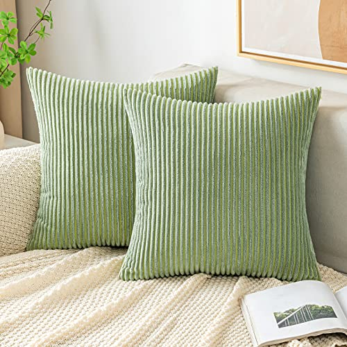 EMEMA Kissenbezug 40x40 cm Kordsamt Kissenbezüge Dekokissen Sofakissen Cord Kissenhülle Zierkissenbezug Kord Dekorative Weiche für Sofa Wohnzimmer Schlafzimmer 2er Set Bohnengrün