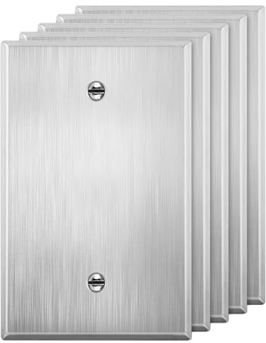 LIDER Blank Metal Wall Plate, Blank Outlet Cover, Corrosion Resistant, Mid-Size 1-Gang 4.88 x 3.11, LMWP-01M-SS-5P, UL Listed, Stainless Steel, 5-Pack