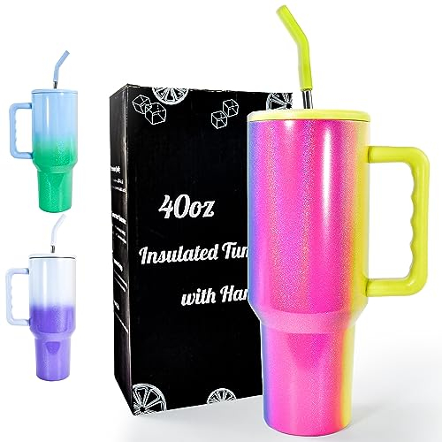 AGH life 40oz Thermobecher mit Strohhalm und Henkel, Doppelwandig Edelstahl Thermobecher, 1180 ML Tragbare Isolierter kaffeebecher, Reisebecher ThermoTrinkbecher Tumbler Cup
