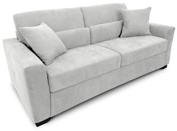 fornera f60 Sofa mit Schlaffunktion - 3 Sitzer Schlafsofa und Klappsofa mit hochwertiger Kaltschaummatratze & CATAS Bettgestell - Schlafcouch mit Bettfunktion hellgrau (Chalk Grey)