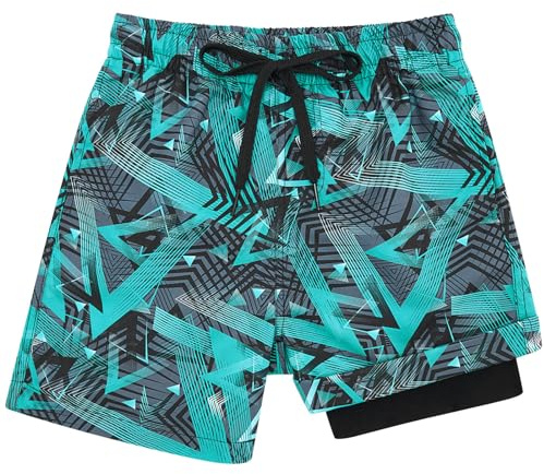 Kids4ever Badshorts för pojkar med kompressionsfoder, 2-i-1, snabbtorkande badbyxor, brädshorts, strandshorts med fickor 7-18 år