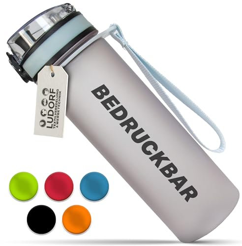 #teamludorf - MiniCAMPOS - 600ml Trinkflasche Transparent – BPA-frei, auslaufsicher, personalisierbar – robuste Wasserflasche aus Tritan mit Weithals & Handschlaufe, für Schule, Fitness, Outdoor
