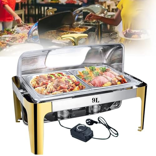 X&Z-XAOY Servidor Buffet Eléctrico 400W Calientaplatos De Acero Inoxidable Regulable En Temperatura Plato Calientaplatos para Fiestas(Full Size Pan,13L)
