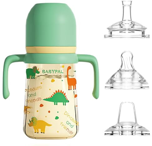 nohlerlife Trinklernbecher für Kinder, Trinkflasche mit Griffen, Auslaufsicher, Soft Auslauf Cup 240ml, mit 3 Arten Silikon Tüllen (Grün)