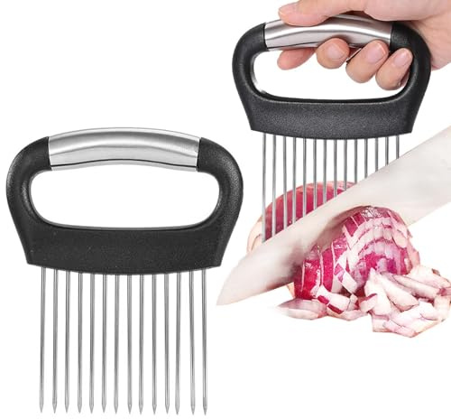 JAYVAR Large Onion Holder for Slicing, Large Onion Cutter Vegetable Chopper, Stainless Steel Tomato Slicer for Potato Lemon, Practical Meat Tenderizer Tool, Kitchen Food Slicer Guide for Neat Slicing