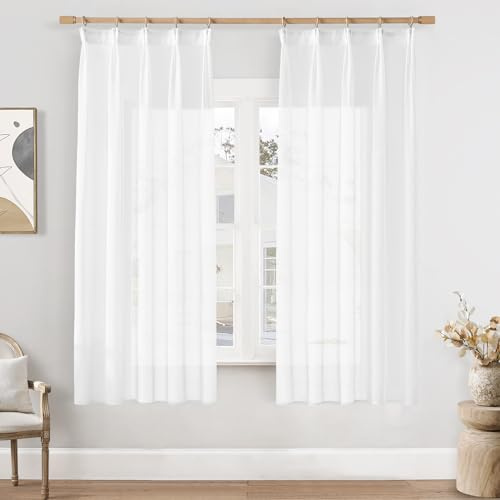 Softalker Cortinas con cinta fruncidora de 120 x 140 cm, color blanco, juego de 2 cortinas cortas y cortinas para salón, modernas, cortinas, cortinas, cortinas, cortinas para cocina, para sistema de