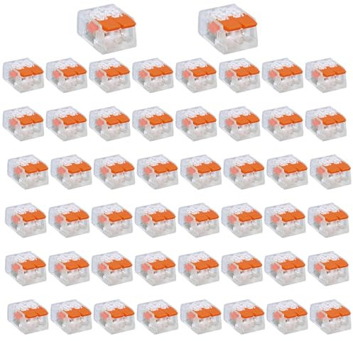 Lot de 50 connecteurs de câble électriques - Bornes de connexion avec levier de commande - Bornes de câble à 2 broches - 4 mm² - 250 V 32 A - Borne de connexion rapide - Pour raccordement de câble