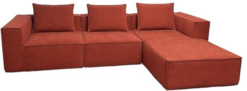 Mendler Set di divani componibile HWC-O54, divano sofa lounge pouf ottomano penisola, stoffa/tessuto 63x270x190cm - terracotta