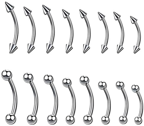 louuuou 16 PCS Eyebrow Piercing Jewellery Piercing Kit Fake Eyebrow Piercings, Vertical Labret Lip Bars Curved Barbell Banana Strips Jewelry, for Men Women Boys and Girls