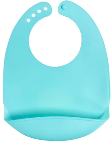 Gelishan Adjustable Baby Weaning Bib with Deep Food Catcher Pocket, Blue | Soft space-saving bib with crumb catcher for baby feeding. Adjustable closure, deep pocket catches food spills.