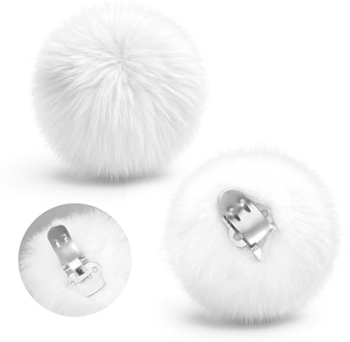 3.15 Inch Large Pom Pom Shoe Clips 1 Pair Removable Faux Fur Ball Shoe Clip Halloween Women Fluffy Shoes Clip Tinkerbell Puff Balls Costume Dress up Accessories - White