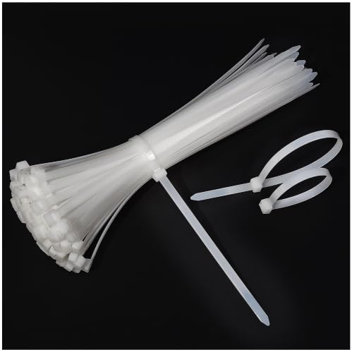 Heavy Duty Cable Ties White 300mm X 7.6mm (100 Pack) | Extra Strong Cable Ties Clear with 70kg Tensile Strength, Self-locking Nylon Plastic Zip Ties for Home, Garden, Office