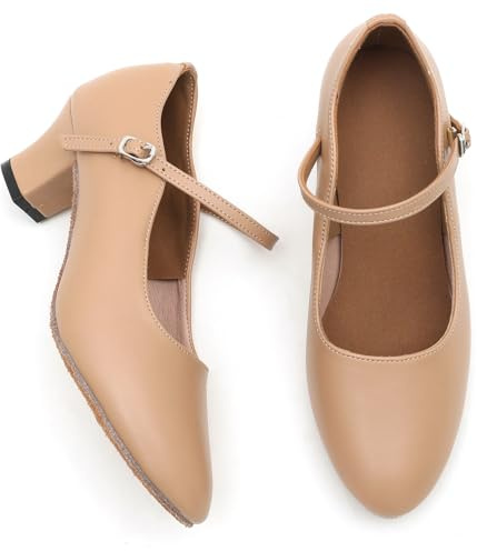 Women's 2 Heel Character Dance Shoes, Leather Sole Ballroom Tango