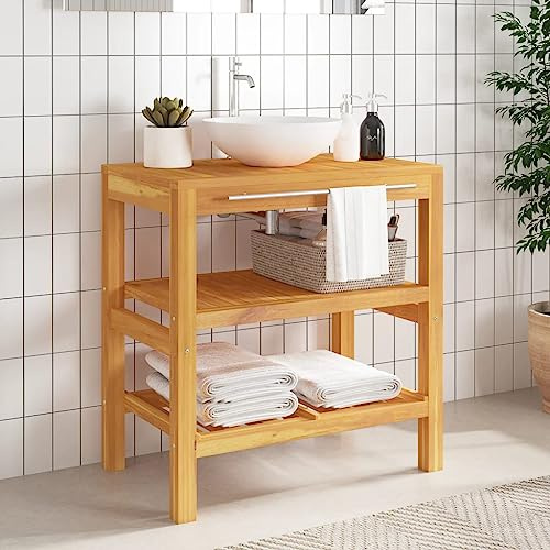 Genérico Mueble de Lavabo con 2 estantes Madera Maciza 74x45x75 cm,Mobiliario,Armarios y Almacenamiento,Tocadores,Tocadores de baño-353955