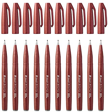 Pentel SES15C-E – Brush Sign Pen fiberpenna, 10 stycken, brun