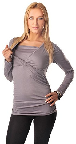 Purpless Maternity 2in1 Pregnancy Nursing Long Sleeves Top Blouse Shirt for Pregnant Women 7007 (12, Gray)