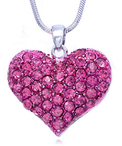 Soulbreezecollection Valentine's Day Gift Love Red Heart Necklace Pendant Charm Women Jewelry (Hot Pink)