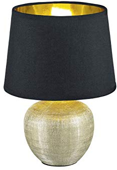 meineWunschleuchte Tischleuchte mit Keramikfuß Gold und Stoffschirm Schwarz Höhe 35cm