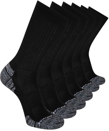 Skechers Men's 6 Pack Crew Socks, Black/White, 10-13