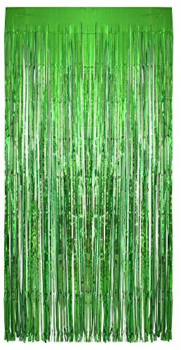 TRIXES Green Foil Curtain - Party Backdrop Fringe Decoration - Door Tinsel Photo Prop - Perfect for Halloween -Christmas - Jungle Themed Events - 2 Metre