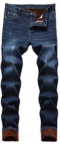 YOUTHUP Jeans da Uomo Foderati in Pile Pantaloni Invernali in Denim Dritto Lavato Casual