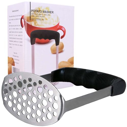 Starchef Stainless Steel Potato Masher with Soft Handle, Potato Masher (Black)
