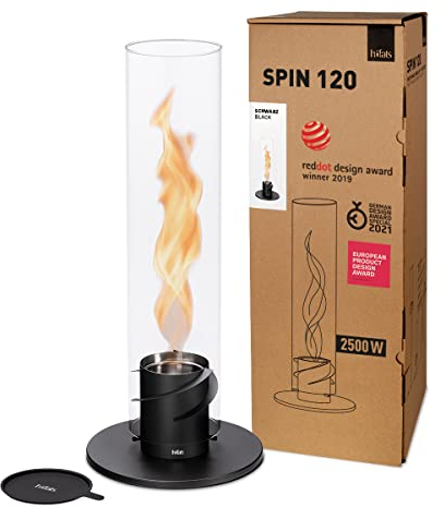 höfats - Spin 120 Schwarz - Tischkamin für Indoor und Outdoor - Tischfeuer, Windlicht, Gartenfackel und Bioethanolkamin aus Edelstahl