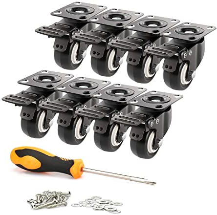 HomeGoGo Lenkrollen, 8 Stück, Transportrollen mit Sicherheitsverriegelung, 50 mm Räder für Möbel, geräuschlose Hochleistungsräder mit Polyurethan-Gummibeschichtung, 360 Grad drehbar, 600 kg Gesamttrag