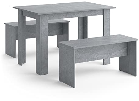 Vicco Esstisch Set Sentio, Beton, 112 x 73.6 cm mit 2 Bänken