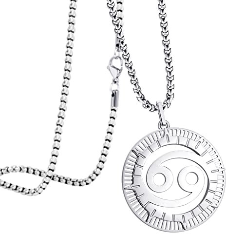 555Jewelry Stainless Steel Cancer Necklace for Wife, Horoscope Constellation Necklaces for Women β& Ladies, Zodiac Sign Pendant for Men, Astrology Necklace for Her, 22 Inch, Silver