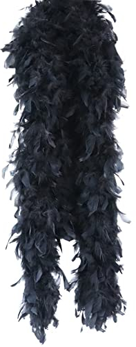 Flauschige Truthahnfedern Boa, 90g 200cm Federboa Weihnachtsbaum Weihnachten Band Streifen Girlande Federn Schal Stola Kostüm Schal Kostümzubehör,Halloween,Hochzeit,Party, Heimdekoration,Schwarz