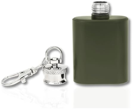 Mini porte-clés flasque • Noir Argent Vert • Flasque en acier inoxydable de 30 ml • Cadeaux amusants pour hommes • Calendrier de l'Avent pour homme • Mini cadeaux (vert)