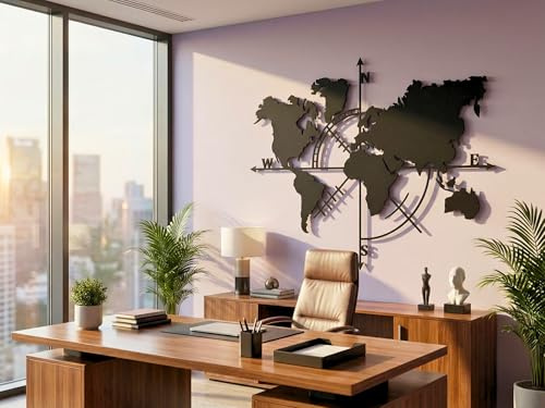 VAILLA ® Mappa del mondo, Decorazione da parete in legno, decorazione da parete in nero, oro, 3D, decorazione da parete per casa, ufficio, camera da letto, soggiorno (Mappa del mondo 5)