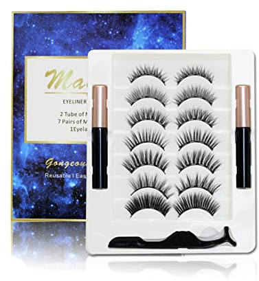 Pure Vie Ciglia Finte Magnetiche, 7paia Extension Ciglia Finte Ciuffetti Naturali con Eyeliner Magnetico Kit 3d Effetto Riutilizzabili Half Lashes Cateye Eyelashes No Need Ciglia Colla