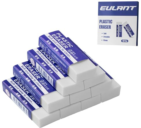 EULANT Pencil Erasers 10 Pieces, White 2B Rubbers Erasers for Schools Office Kids Adults, Soft Art Erasers for Writing Drawing Student Teachers