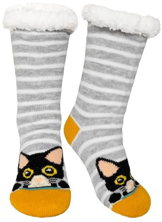 ZFSOCK Calze Pantofole Donna Antiscivolo: Invernali Termiche Calzini Divertenti Fantasia Animale Modello Per Donna Mamma Natale Regali Capodanno 1 Paio 35-41 Gatto giallo