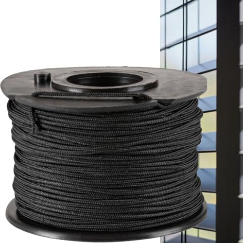 Prorope Rouleau de 50 m de cordon de rechange pour store vénitien - En polyester - 1 mm - Ne s'aplatit pas - Plus épais et plus résistant à la déchirure que le nylon et le fil en polypropylène - Noir