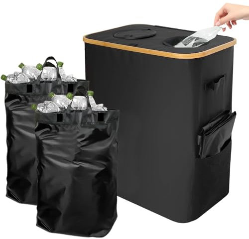 mumisuto Indoor Recycling Bins, Foldable Deposit Bottles Storage, Hidden Laundry Basket, Large Capacity Double-Hole Empty Bottle Storage Wastewater Bottle Collection Box for indoor and outdoor