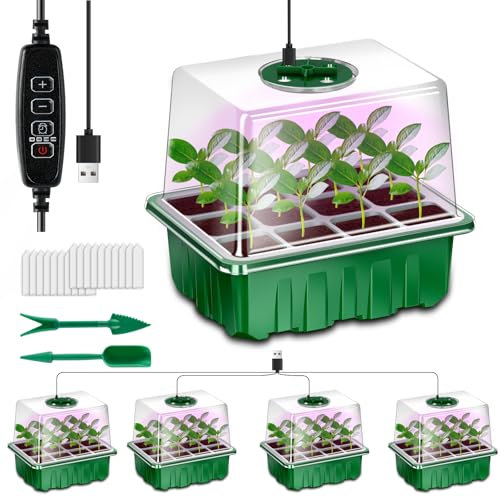AONYIYI 5 stycken, 60 celler odling, växthus, liten odlingslåda, inomhushus med ljus, odlingssats med timer, odlingssats, växter för utomhusbruk, inomhus