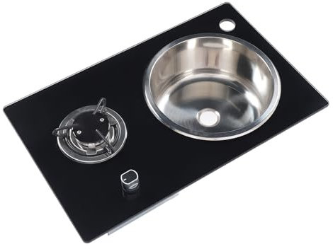 Fornello A Gas Per In Vetro Temperato, Piano Cottura Portatile 1,8 KW Con Fuoco Singolo E Lavabo In Acciaio Inossidabile, Design Elegante, Installazione Incorporata,
