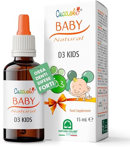 Cucciolo Vitamina D3 Bambini e Neonati Gocce 15ml, Supporto Ossa, Denti e Difese Immunitarie. Vitamina D Bambini - D3 Kids - Made in Italy, Facile Assunzione
