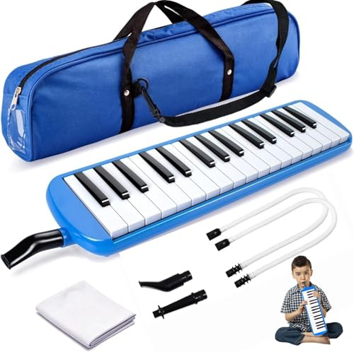 32 Keys Melodica, School Melodica, Wind Piano, Musical Instruments for Kids and Beginners, Mouthpiece Keyboard Instrument with Blowing Tube, Mouthpiece and Carrying Bag